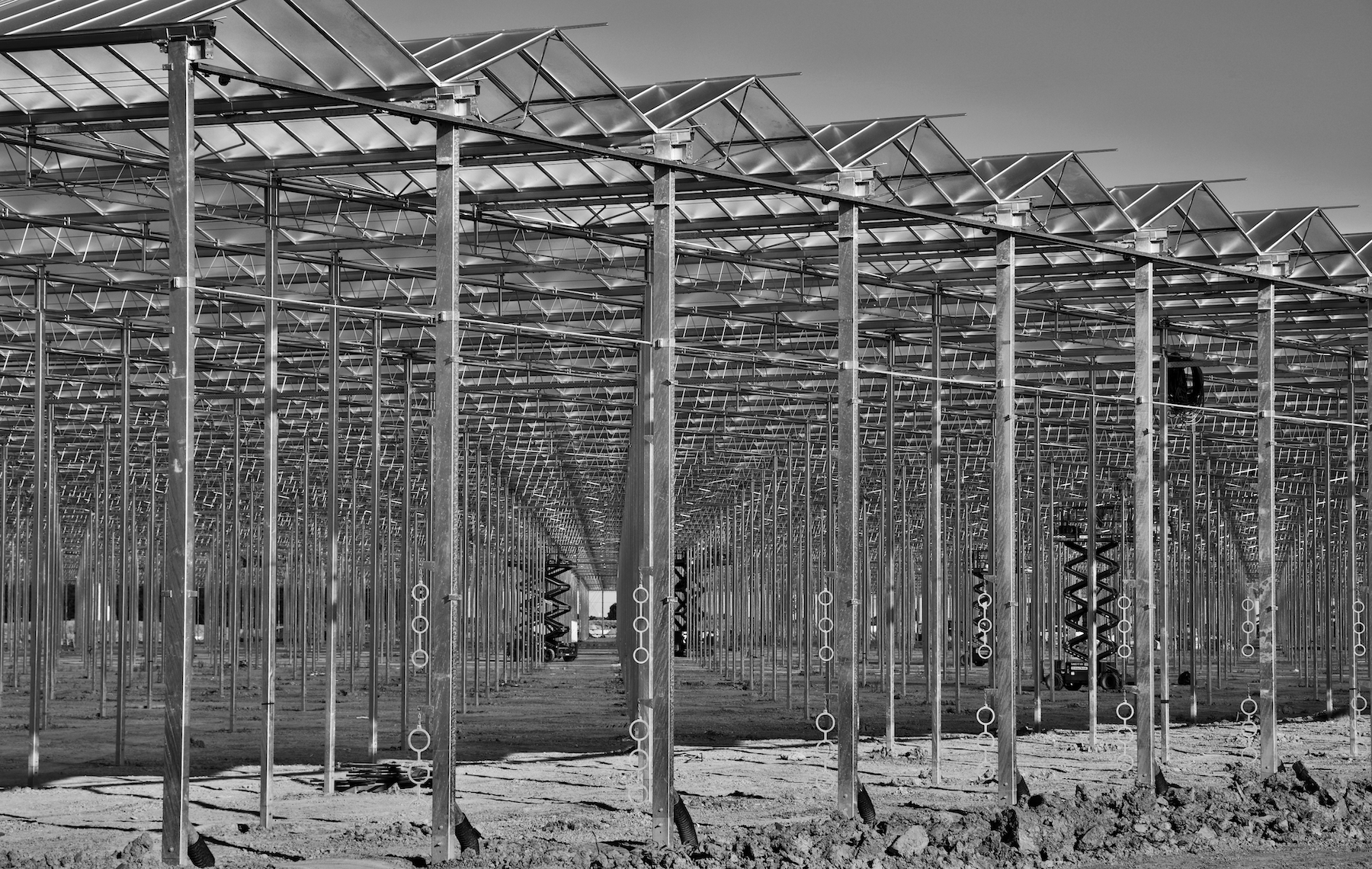 a metal framework of a greenhouse