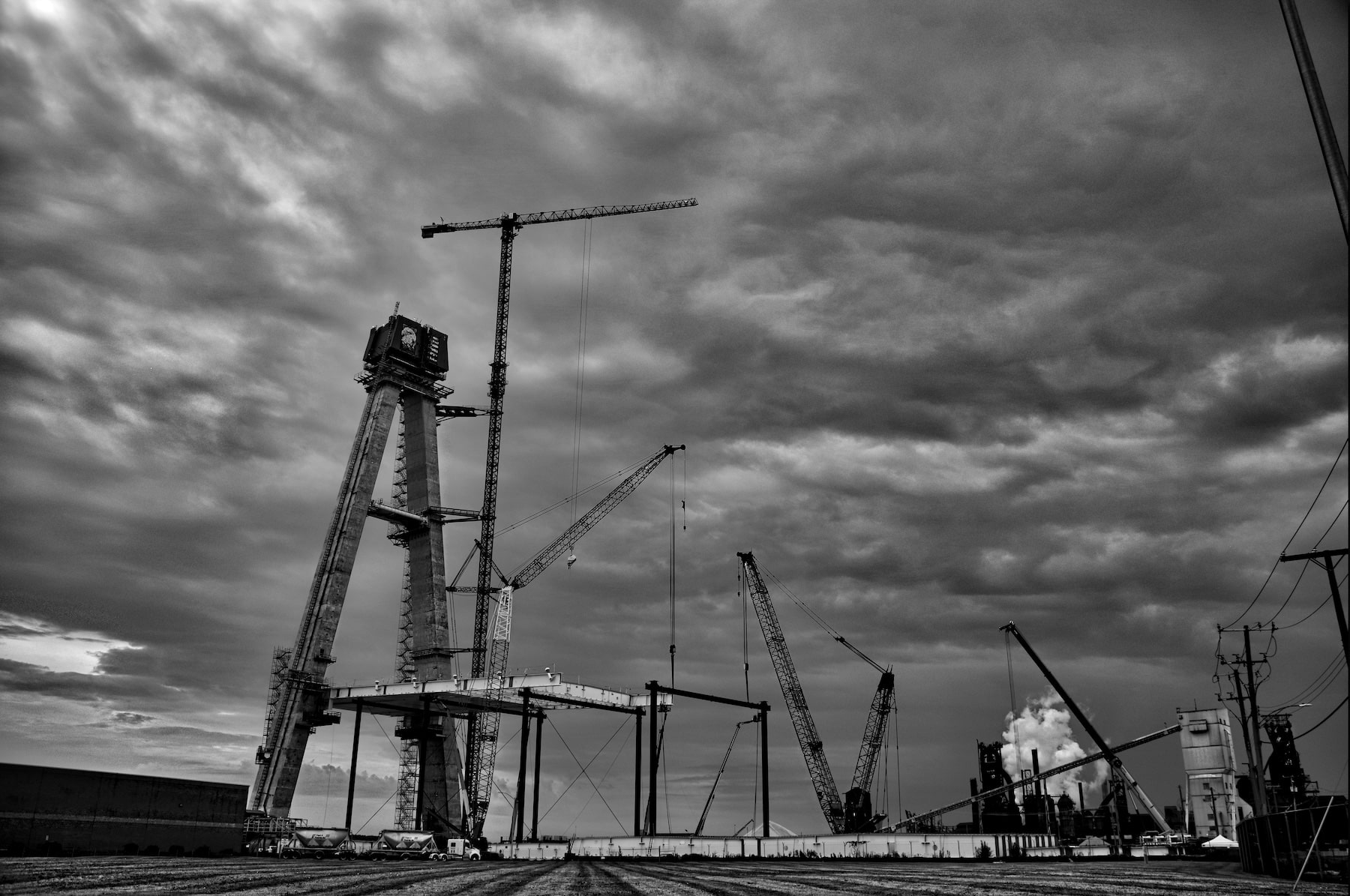 the Gordie Howe bridge under construction, Detroit side of the river