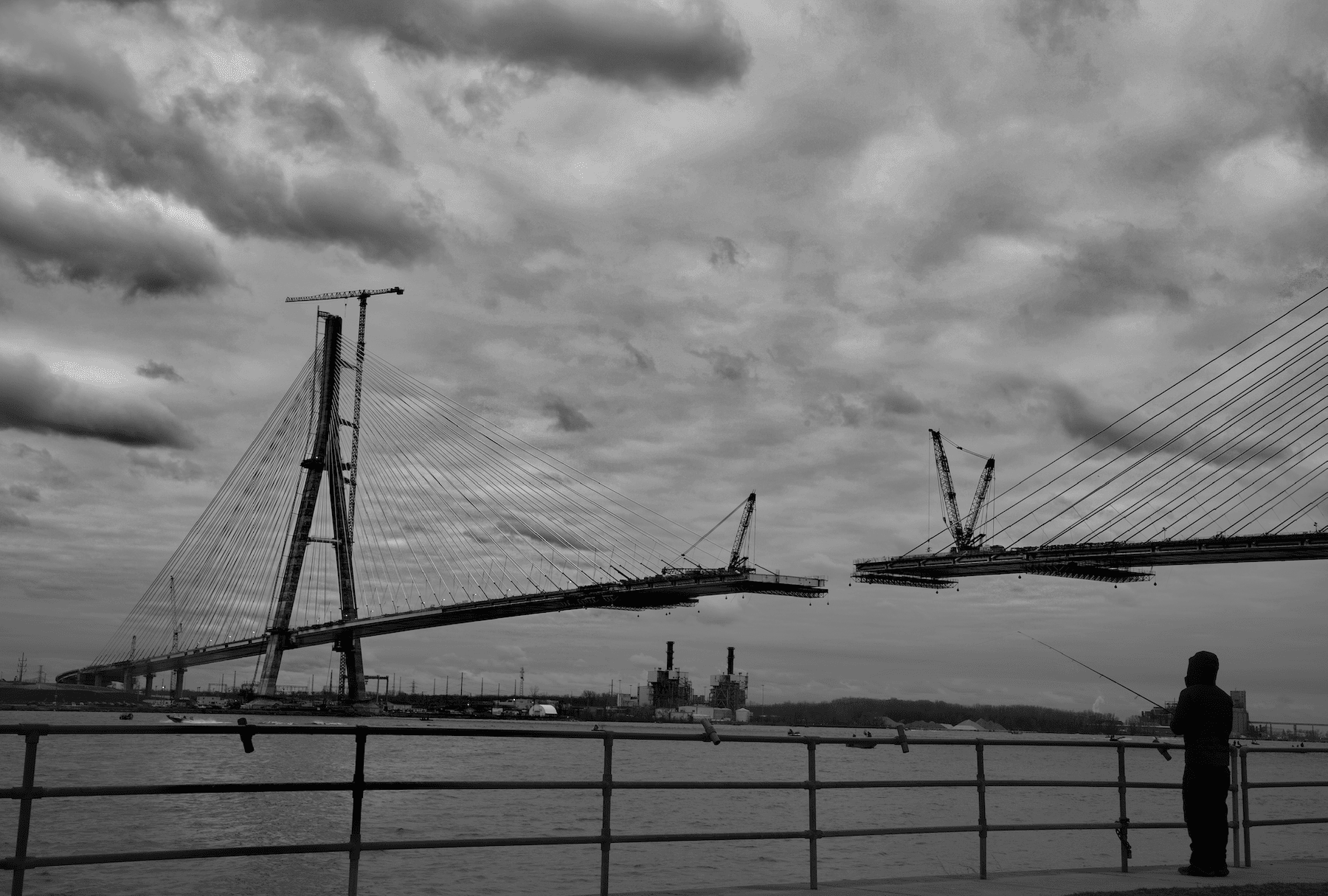 Gordie Howe bridge under construction crossing the Detroit river